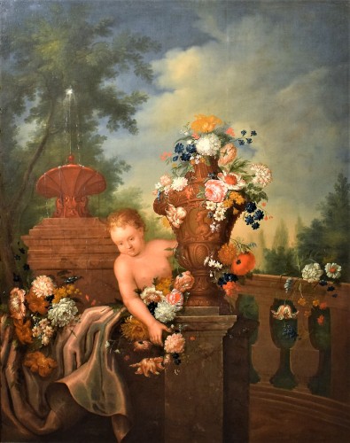 Nature Morte de Fleurs dans un jardin - École italienne du 18e siècle